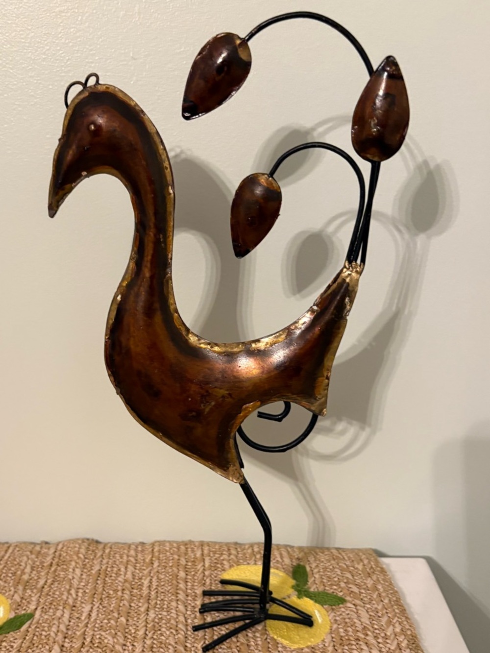 Vintage Rustic Metal Rooster Statue 13" Farmhouse Chicken Decor French Country